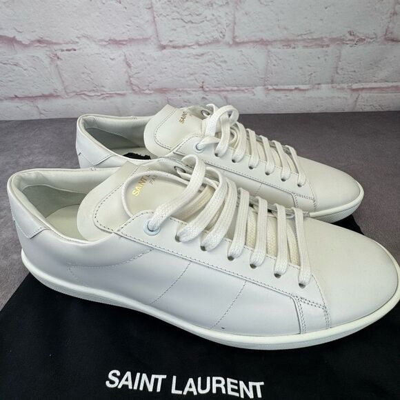 Saint Laurent 42 Classic Court White Low Leather Sneakers NEW 417849 - Picture 11 of 12
